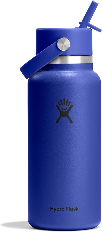 Hydro Flask Water Bottle - Insulated Stainless Steel with Wide Mouth Flex Straw Lid - 32 Oz Capri Blue