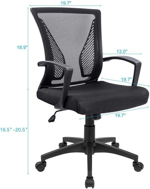 Furmax Ergonomic Office Chair - Mesh Mid Back Design with Lumbar Support & Armrests | Black