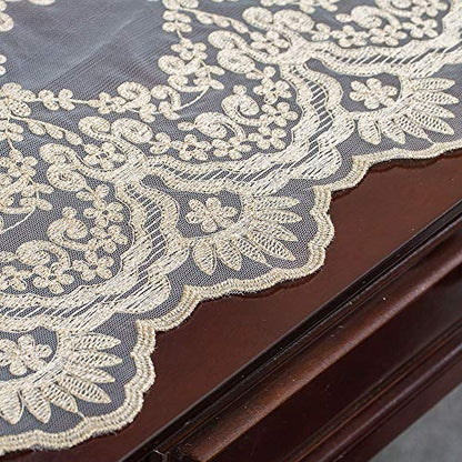 ARTABLE Light Gold Lace Table Runner Macrame Embroidered 12x96 Inch - Art Deco Style