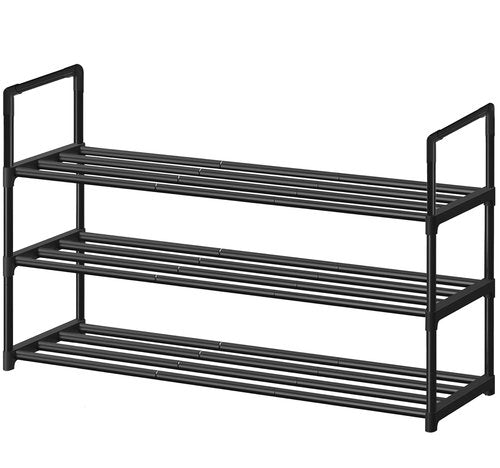 XSBAIHUO Shoe Rack - Metal Shoe Rack Organizer - Stackable Shoe Storage Shelf for Entryway, Closet, Bathroom 30cm(D) x 92cm(W) x 55cm(H) -Black (3-Tier)