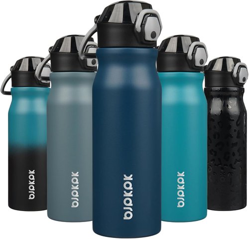 BJPKPK Insulated Water Bottle - 25oz Stainless Steel Flask with Straw, Leak-Proof Lid & Carry Handle | Navy Blue