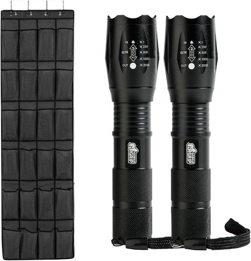 Gorilla Grip Shoe Organizer - Over The Door Design | Holds Up To 40lbs | 2-Pack with LED Tactical Flashlight