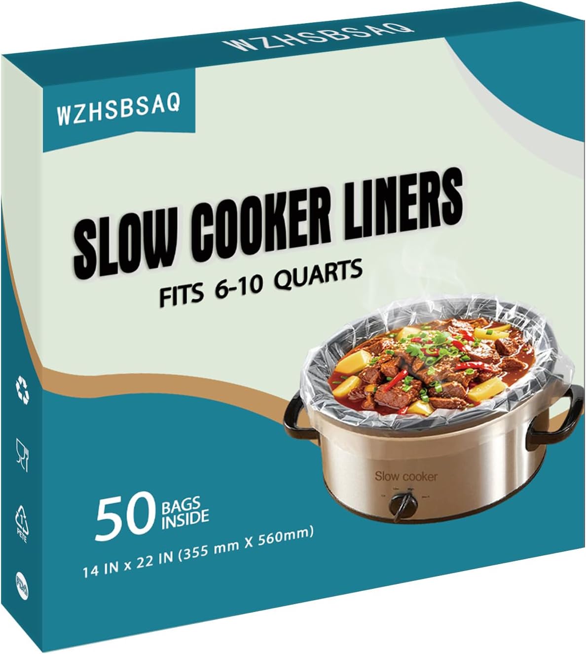 Slow Cooker Liners - 50 Oversized Disposable Cooking Bags for 6QT to 10QT Slow Cookers | 14 in. x 22 in.