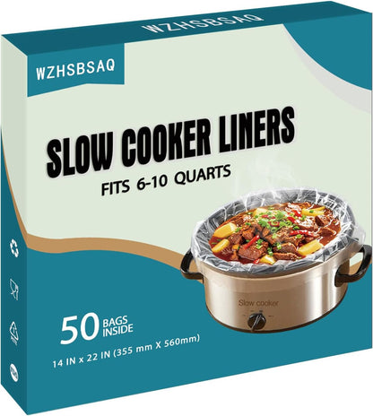 Slow Cooker Liners - 50 Oversized Disposable Cooking Bags for 6QT to 10QT Slow Cookers | 14 in. x 22 in.