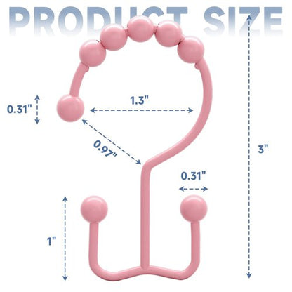 Titanker Shower Curtain Hooks Rings, Rust-Resistant Metal Double Glide Shower Hooks for Bathroom Shower Rods Curtains, Set of 12 Hooks - Light Pink