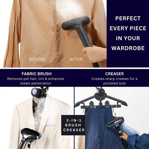 SALAV Commercial-Grade Standing Garment Steamer for Clothes with Auto-Off Safety 1800W Powerful Steam X-Large 3L Water Tank, 90-Min Continuous Use, Pedal-Control System, Beeps when Out of Water, Navy