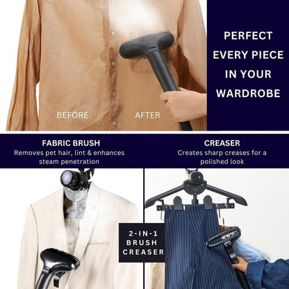 SALAV Commercial-Grade Standing Garment Steamer for Clothes with Auto-Off Safety 1800W Powerful Steam X-Large 3L Water Tank, 90-Min Continuous Use, Pedal-Control System, Beeps when Out of Water, Navy