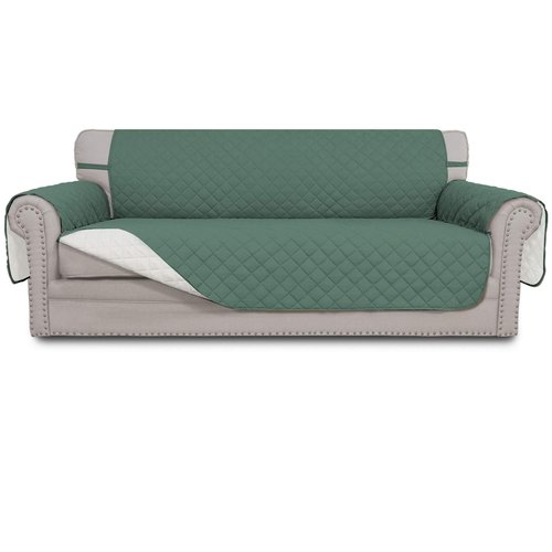 Easy-Going 4 Seater Sofa Slipcover Reversible Sofa Cover Water Resistant Couch Cover with Foam Sticks Elastic Straps Furniture Protector for Pets Children Dog Cat (XX-Large, Cyan/Ivory)