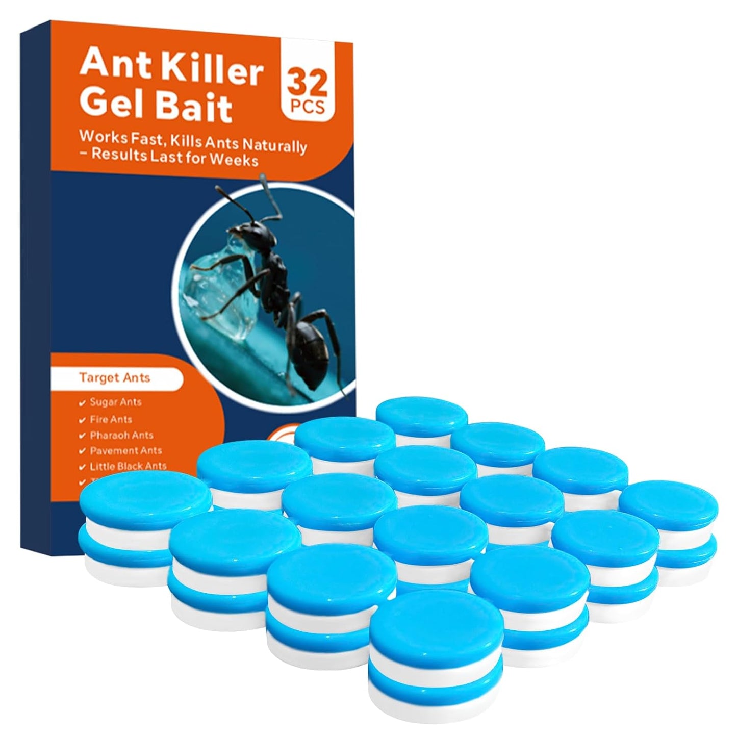 Skiennix Ant Killer Gel Bait Stations - 32 PCS Extra Strength Traps for Carpenter Ants | Safe for Pets & Kids