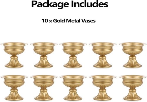 Hewory Gold Compote Pedestal Vases - Elegant Floral Centerpieces for Weddings & Events | 10pcs, 6.5in