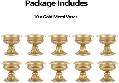 Hewory Gold Compote Pedestal Vases - Elegant Floral Centerpieces for Weddings & Events | 10pcs, 6.5in