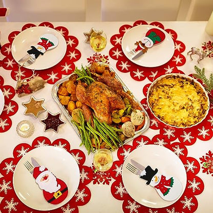 24 Pack Christmas Silverware Holders — Santa Snowman Reindeer Tableware Pouches