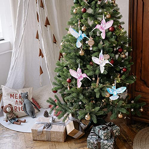 Set of 6 Iridescent Acrylic Bird Ornaments for Christmas & Holiday Decor