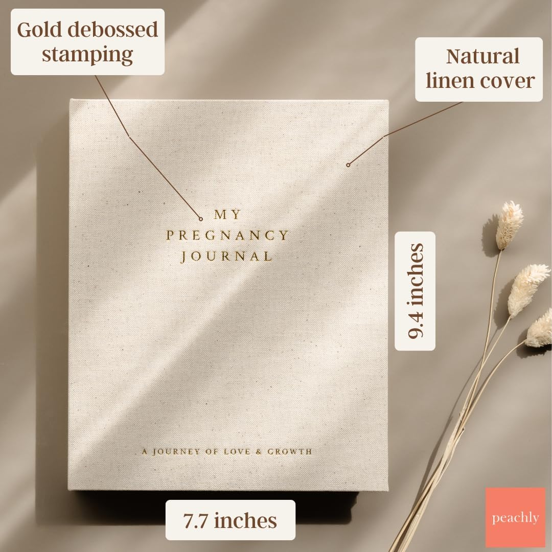 Peachly Pregnancy Journal - Linen Keepsake Book to Capture Milestones | Perfect for New & Experienced Moms
