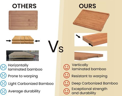 Bamboo Cutting Boards Set - Chopping Boards with Juice Groove for Kitchen Meal Prep | Set of 3