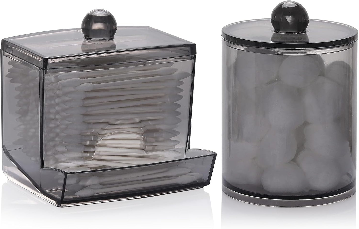 Tbestmax Qtip Holder - 10 oz Cotton Swab Dispenser & 12 oz Cotton Ball Organizer | 2 Pack Black