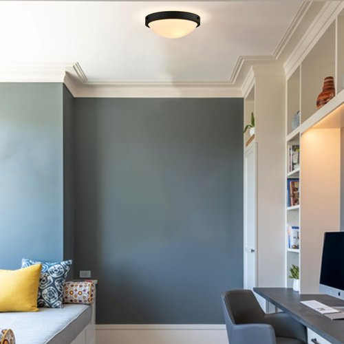 DEYNITE Black Flush Mount Ceiling Light Milk Glass Shade Ceiling Light Fixture Farmhouse 2-Light Modern Black Glass Flush Mount Light for Hallway Kitchen Bedroom Foyer