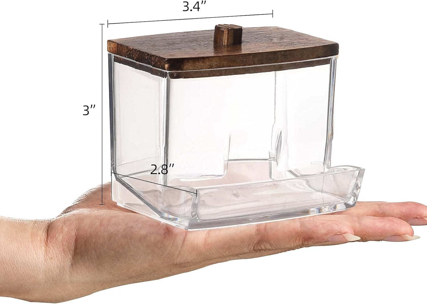 Tbestmax Cotton Swab Holder - Stylish Brown Wood Lid Qtip Dispenser for Bathroom Storage | 7 OZ