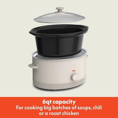 Bella 6.0 Qt Manual Slow Cooker - Ceramic Nonstick, 3 Temperature Settings, Dishwasher Safe, Oatmilk