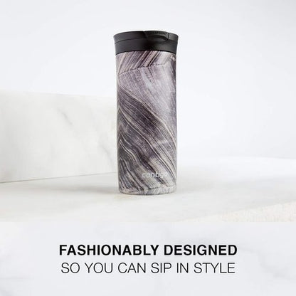 Contigo Huron 16oz Travel Mug - Vacuum-Insulated, Leak-Proof, Keeps Drinks Hot or Cold, White Marble Finish