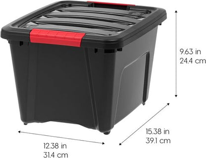 IRIS USA 19 QT Plastic Storage Box - BPA-Free, Durable Nestable Containers with Lids - Black, 6 Pack
