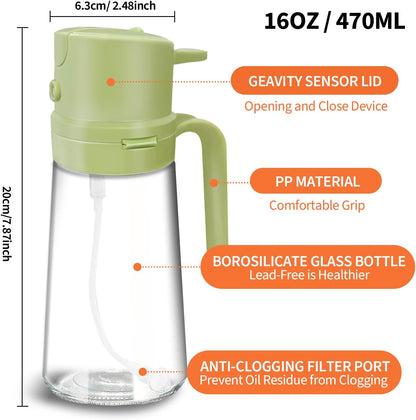 YARRAMATE Oil Sprayer - 16oz Refillable Cooking Dispenser | Food-Grade Glass, Easy Open Design (Green)