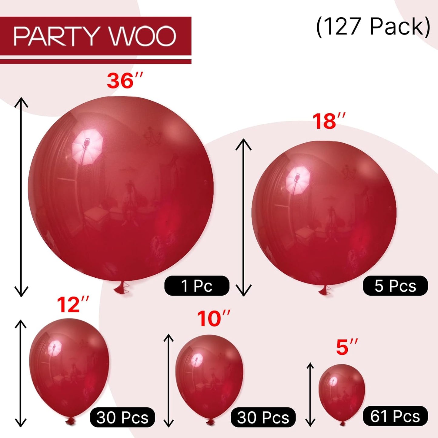 PartyWoo Burgundy Balloon Arch Kit - 127 Pcs in Various Sizes for Graduation & Birthday Decor | Dark Chestnut Red