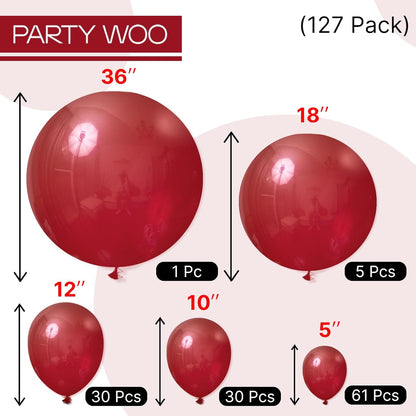 PartyWoo Burgundy Balloon Arch Kit - 127 Pcs in Various Sizes for Graduation & Birthday Decor | Dark Chestnut Red