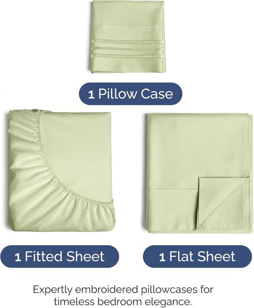 Comfy Twin Size 3-Piece Sheet Set by [Brand Name] - Breathable & Cooling Hotel Luxury Bedding - Deep Pockets, Wrinkle-Free - Light Sage Green