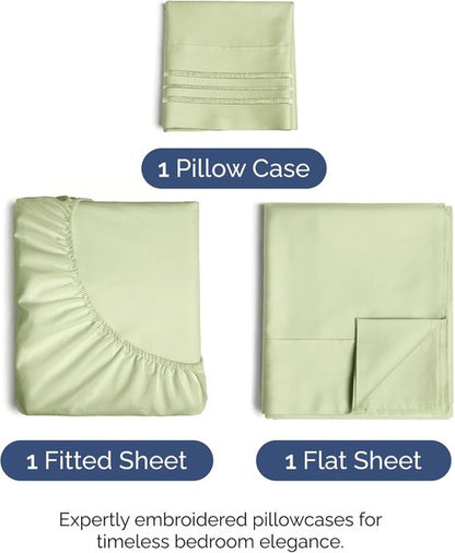 Comfy Twin Size 3-Piece Sheet Set by [Brand Name] - Breathable & Cooling Hotel Luxury Bedding - Deep Pockets, Wrinkle-Free - Light Sage Green