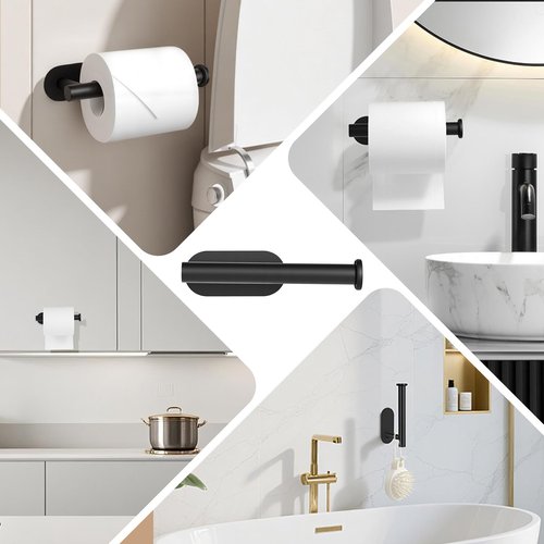 baecel Toilet Paper Holder, Adhesive Toilet Paper Holder Wall Mount, Premium Thicken SUS304 Stainless Steel, No Drilling Toilet Paper Stand Roll Holder for Bathroom Kitchen RV, Matte Black