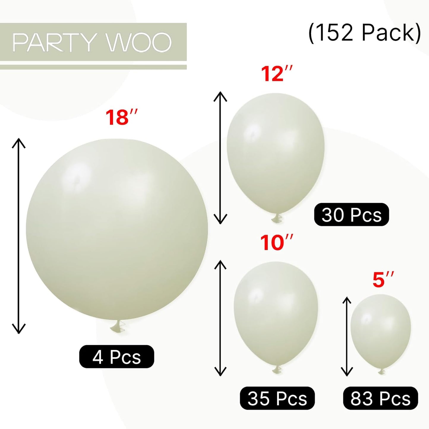 PartyWoo Sage Green Balloon Arch Kit - 152pcs in Various Sizes for Wedding & Birthday Decor | Boho Jungle Theme