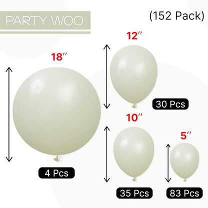 PartyWoo Sage Green Balloon Arch Kit - 152pcs in Various Sizes for Wedding & Birthday Decor | Boho Jungle Theme