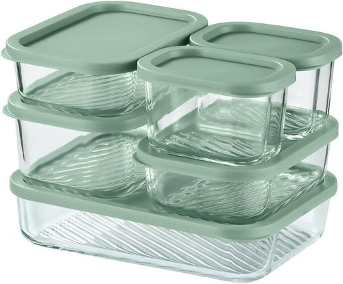 EATEX Glass Meal Prep Containers - 6 Pack BPA-Free, Stackable with Lids | Microwave & Oven Safe - Sage