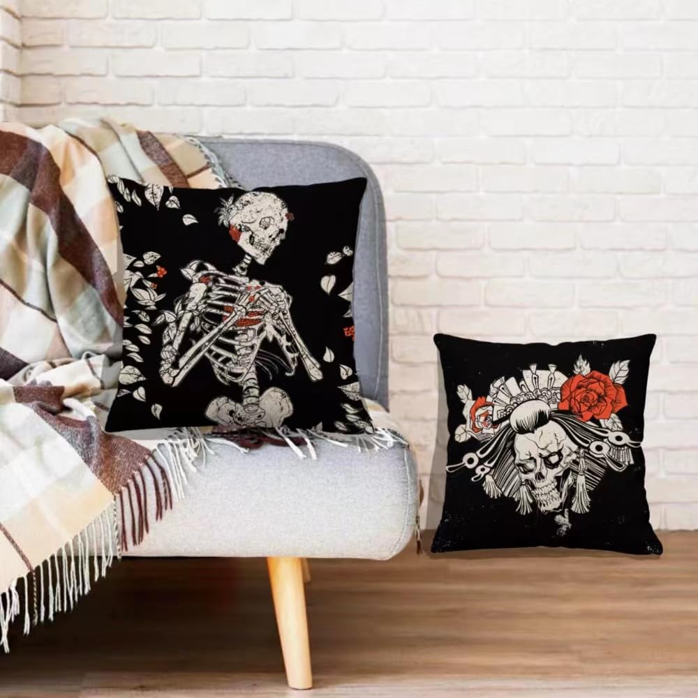 BOFKYIC Halloween Pillow Covers 22x22 Set of 4 Skeleton Hands Pillowcase Black Holiday Farmhouse Throw Pillows Indoor Outdoor Couch Cushion Case for Halloween Home Sofa Decor 22by22-03