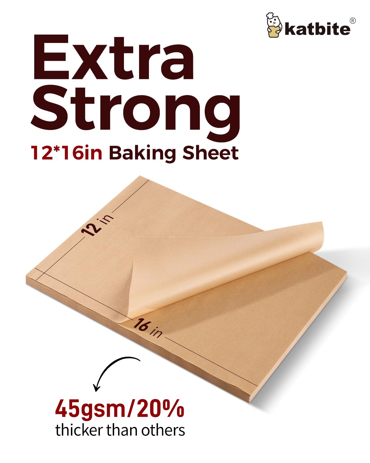 Katbite 200Pcs 12x16 In Unbleached Parchment Paper for Baking, Precut Parchment Paper Sheets, Heavy Duty Flat Baking Paper, Half Sheet Baking Sheets for Baking Cookies, Cooking, Air Fryer, Oven