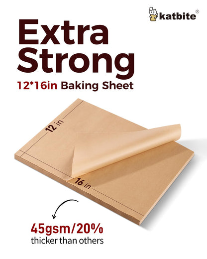 Katbite 200Pcs 12x16 In Unbleached Parchment Paper for Baking, Precut Parchment Paper Sheets, Heavy Duty Flat Baking Paper, Half Sheet Baking Sheets for Baking Cookies, Cooking, Air Fryer, Oven