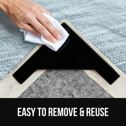 GORILLA GRIP® 12 Pack Extra Wide Dual Sided Rug Gripper Pads, Holds Carpet in Place on Hardwood Floors and Tile, Removable Reusable Sticky Corner Grippers, Universal Fit Floor Pad for Under Area Rugs