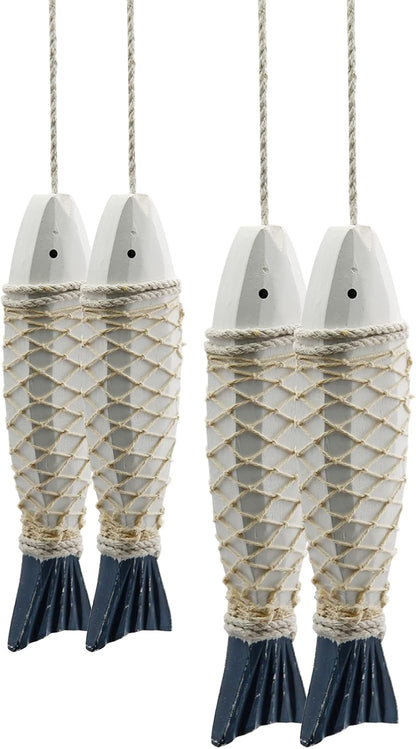 Saihisday Antique Wood Fish Wall Hanging Decor - Hand-Carved Nautical Ornaments | 12.59" H & 7.8" H