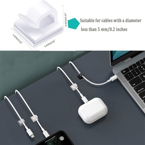 KGROTE Cable Clips - 60PCS Adhesive Wire Hooks for Outdoor & Indoor Cable Management - Clear