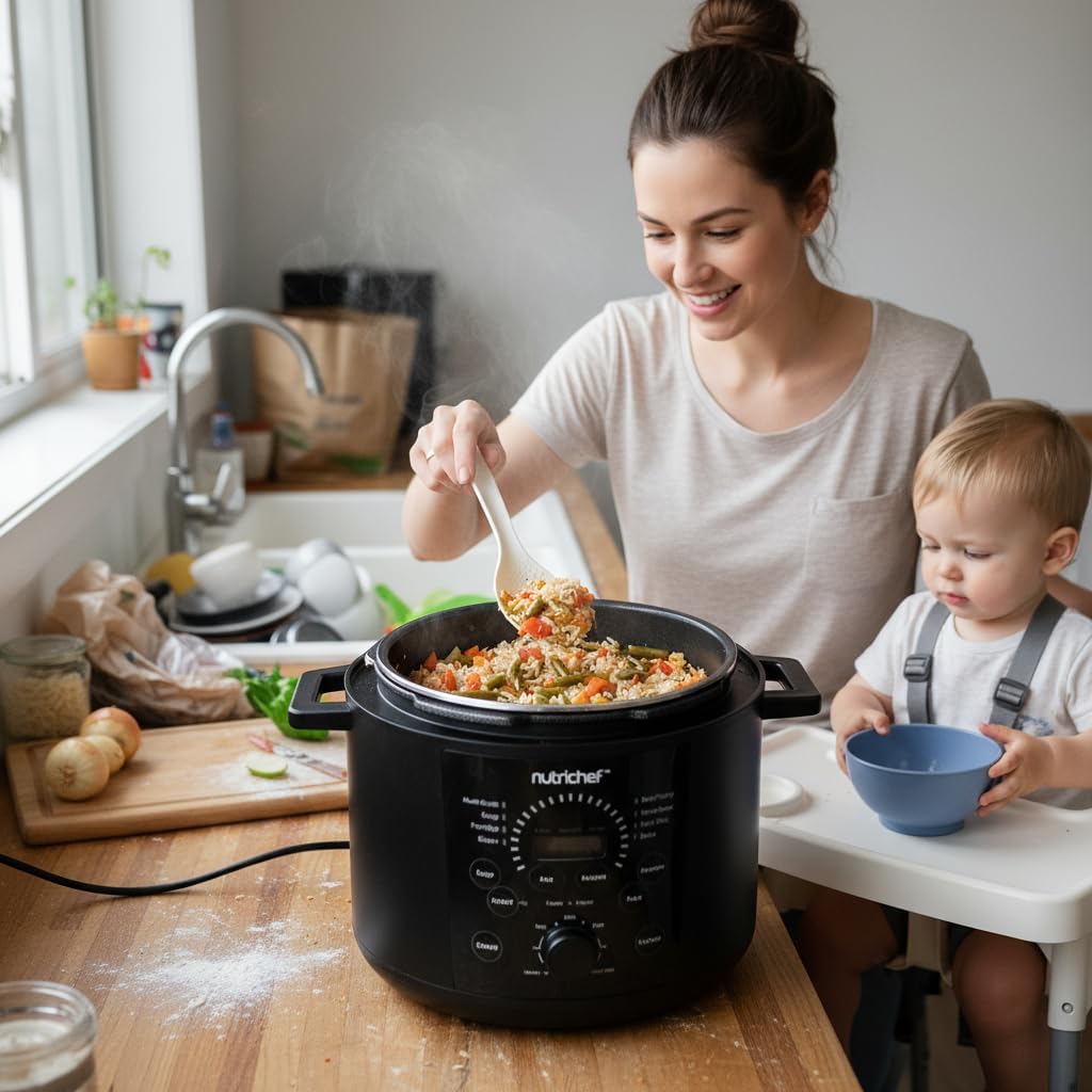 NutriChef Electric Pressure Cooker - 6 Quart Capacity | 9-in-1 Digital Multi-Cooker | Adjustable Time & Temperature | Black Finish