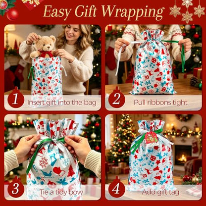 38PCS Christmas Gift Bags Set - Assorted Sizes, Reusable Holiday Packaging