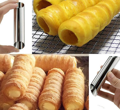 Skiennix 12-Piece Stainless Steel Cream Horn Molds - Non-Stick Baking Cones for Pastries & Croissants
