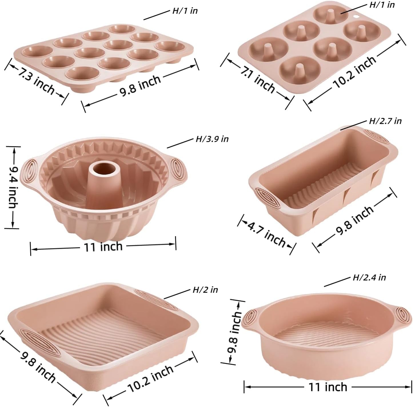 Skiennix Nonstick Silicone Bakeware Set - 6-Piece BPA-Free Heat-Resistant Baking Tools | Pink