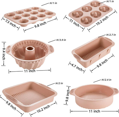 Skiennix Nonstick Silicone Bakeware Set - 6-Piece BPA-Free Heat-Resistant Baking Tools | Pink
