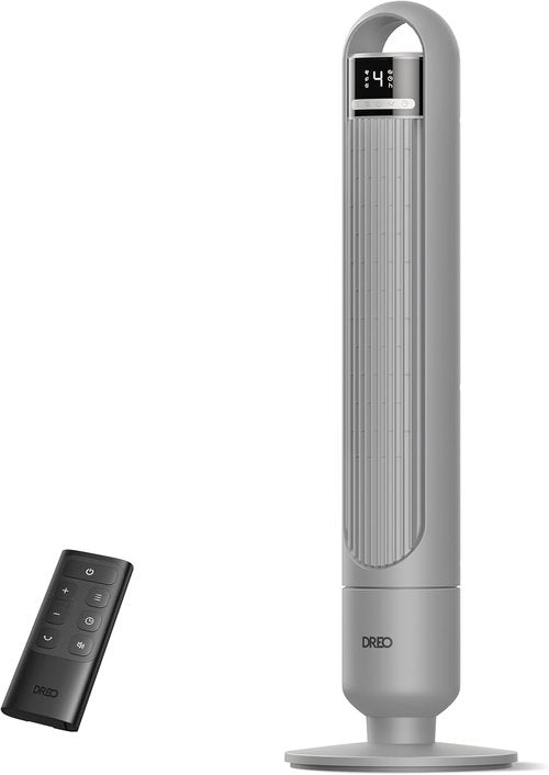 Dreo Tower Fan - 90° Oscillating Standing Fan with 3 Modes, 4 Speeds & 8H Timer - Grey