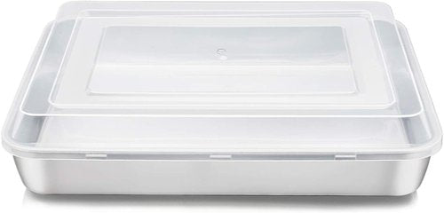 E-far Stainless Steel Baking Pan - 12⅓ x 9¾ x 2 Inch Rectangle Bakeware with Lid | Non-Toxic, Heavy Duty & Dishwasher Safe