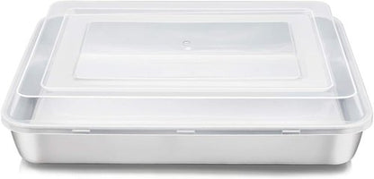 E-far Stainless Steel Baking Pan - 12⅓ x 9¾ x 2 Inch Rectangle Bakeware with Lid | Non-Toxic, Heavy Duty & Dishwasher Safe