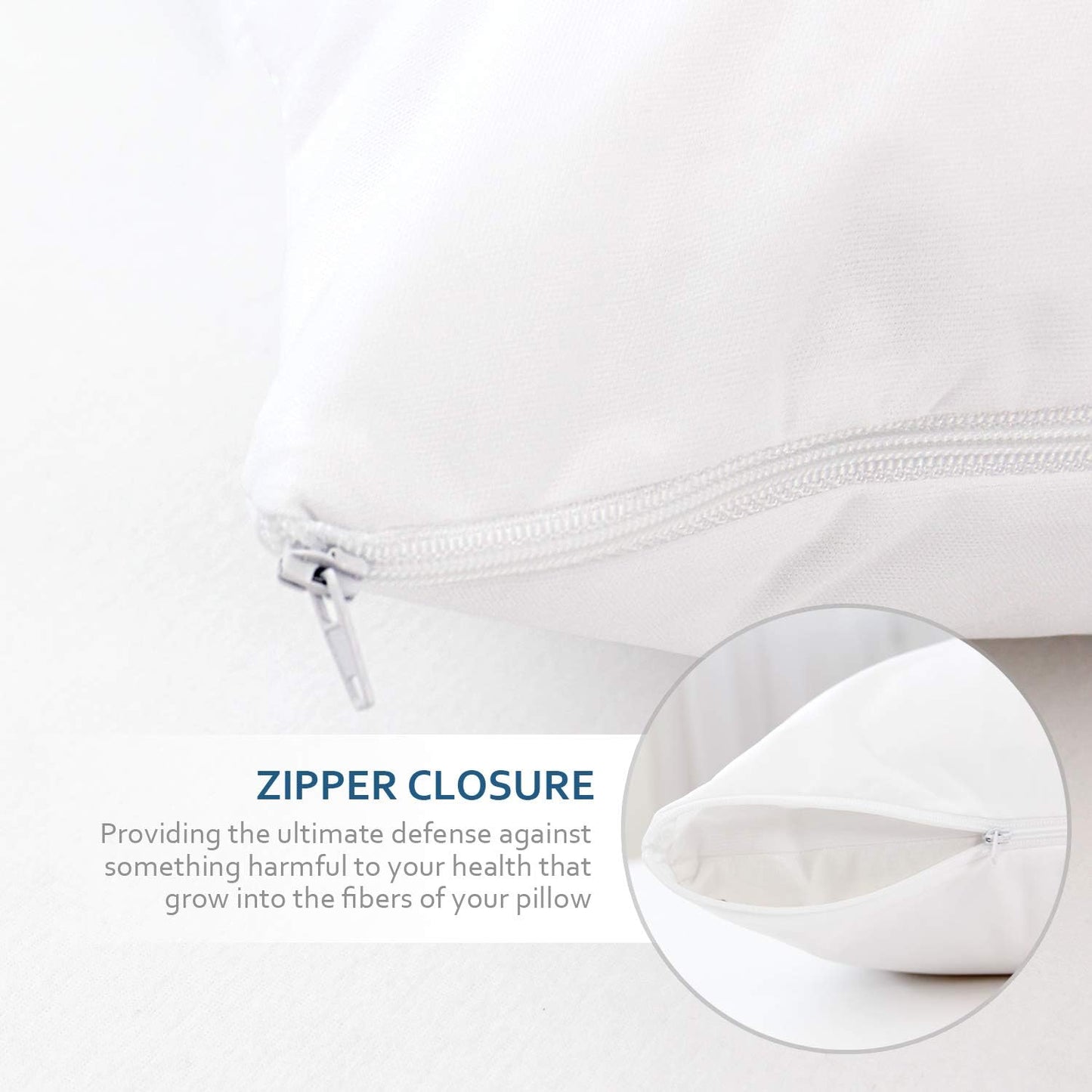 Skiennix Waterproof Pillow Case Protector - Zippered Encasement Covers | 4 Pack, Standard Size 20 x 26 Inch, White
