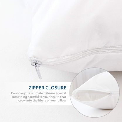 Skiennix Waterproof Pillow Case Protector - Zippered Encasement Covers | 4 Pack, Standard Size 20 x 26 Inch, White